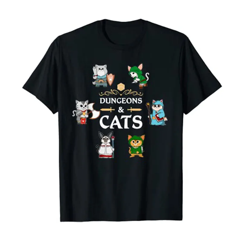 

Adventurer Cats RPG D20 Dice RPG Fantasy Roleplaying Gamers T-Shirt for Kids Adults Humor Funny Cat Lover Clothing