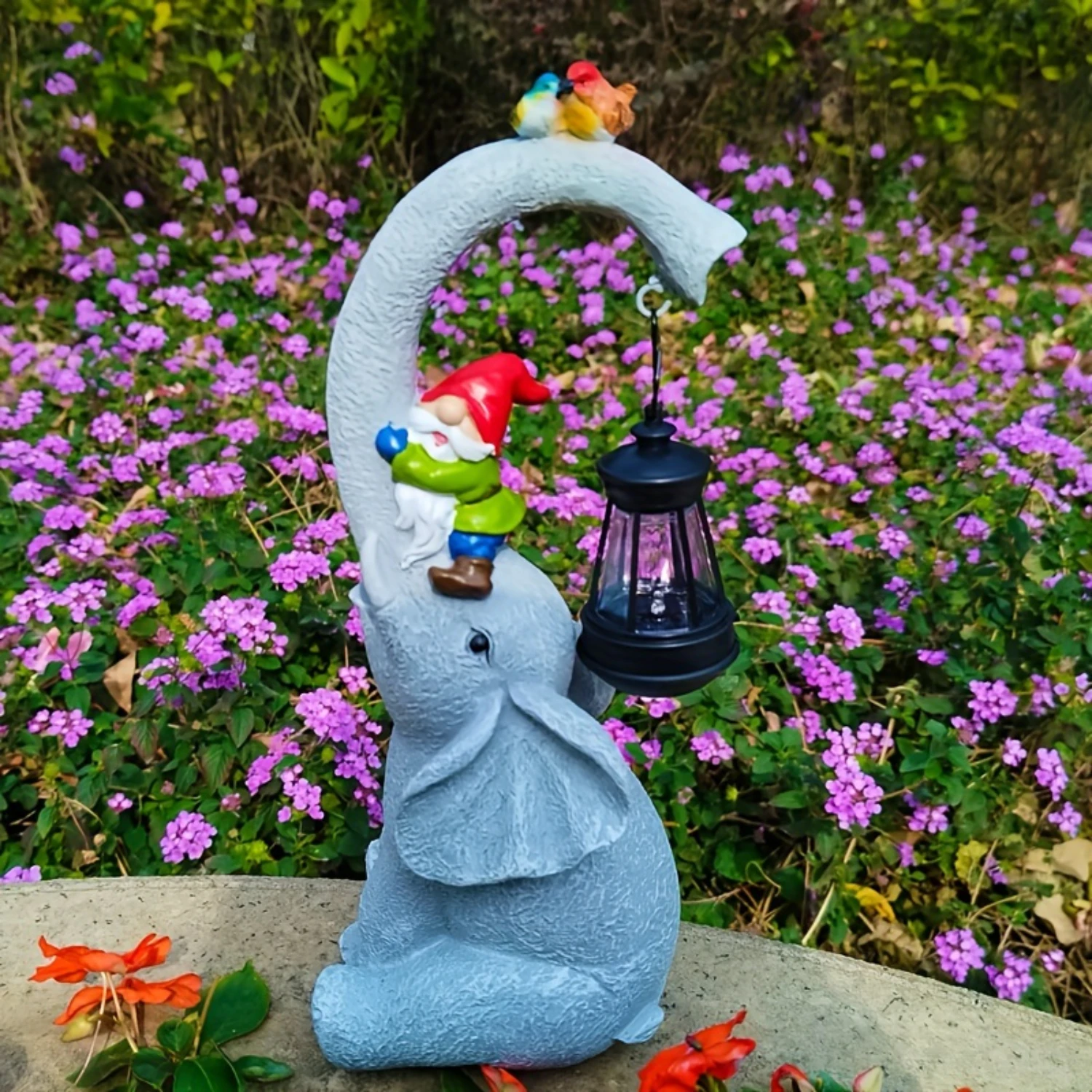 Лампа для садовых статуй слона на солнечной батарее-прочная смола с