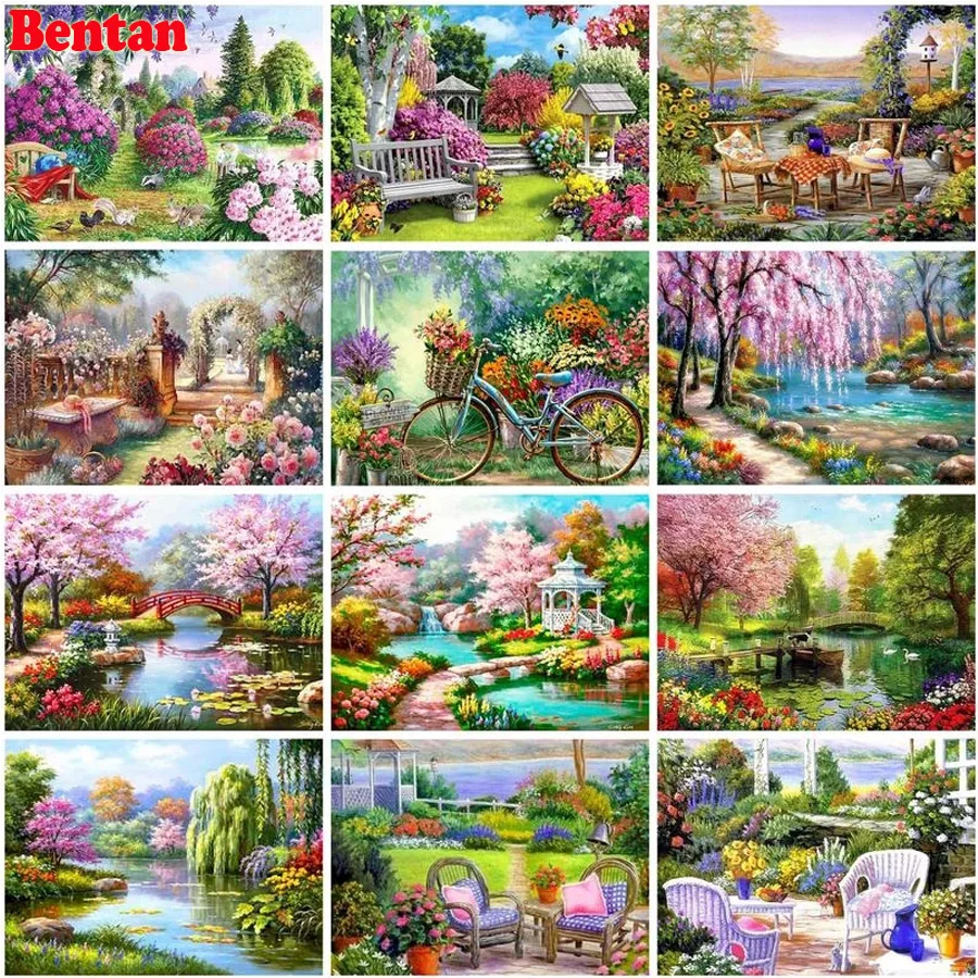 

Набор для алмазной живописи «сделай сам», картина из искусственных камней для весеннего сада, стразы, бусины для вышивки, домашний декор «сд...