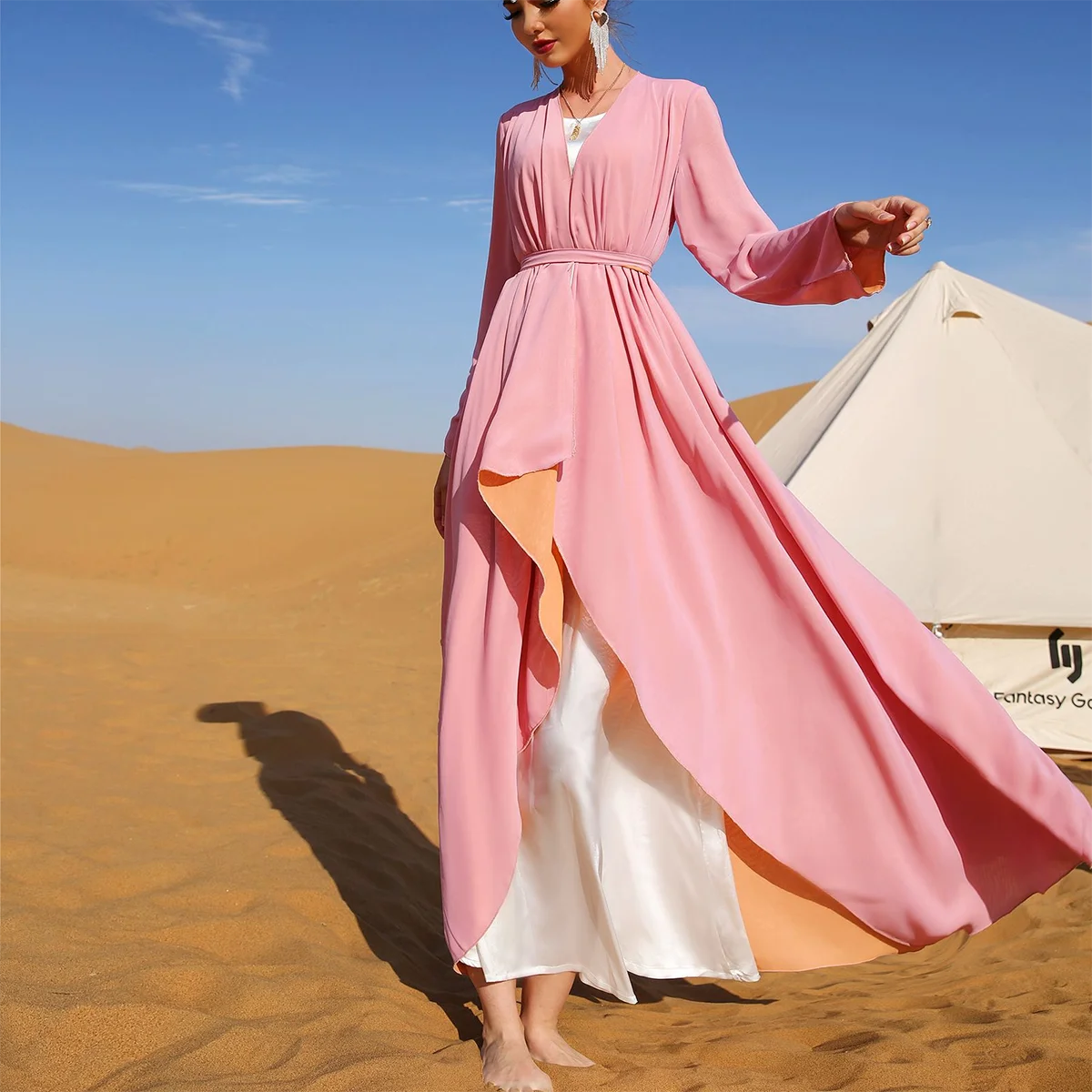 Middle East One Piece Two Color Two-Side Wear Kaftan Dress With Belt