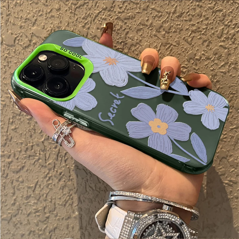 Простой красивый чехол IMD с цветком для iPhone 16 ProMax 15 14 13 12 11 Pro Max XS X XR Plus Y2K твердым