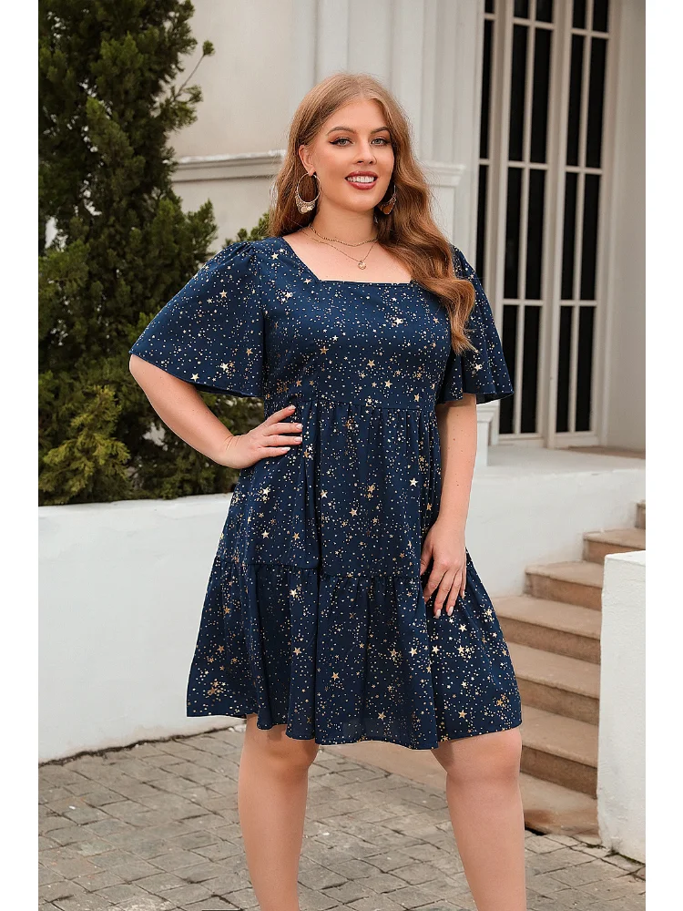 Print casual loose fitting dress cocktail party elegant dress oversized women's wear plus size  party dresses