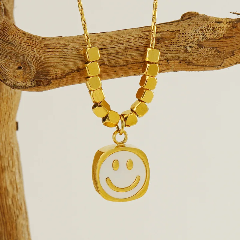 

New 18K Square Pendants Titanium Steel Necklace For Women Female Jewelry Gold Color Light Luxury Designer Necklace Gift For Girl