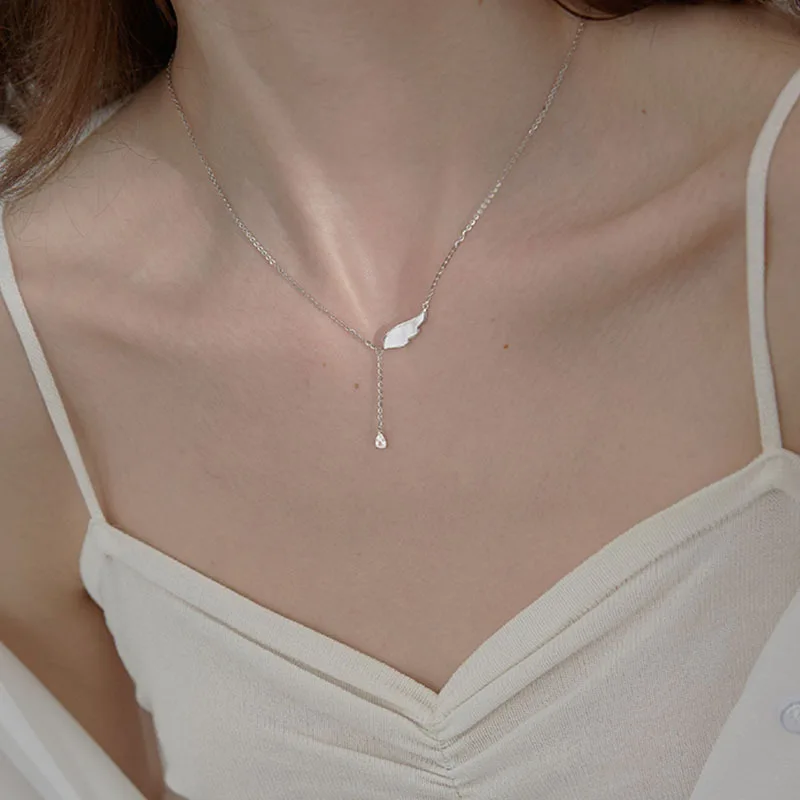 

Japanese and Korean Style Silver Wings Necklace Women's Retro Tassel Clavicle Chain Simple Temperament Trend Necklace