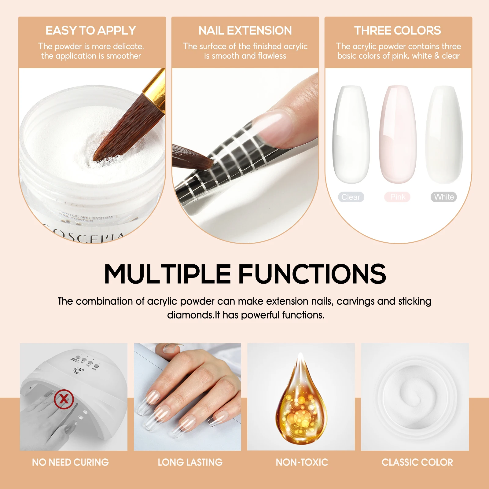 COSCELIA Акриловая Пудра 8 Г Профессиональный Полимер Для Ногтей Французского