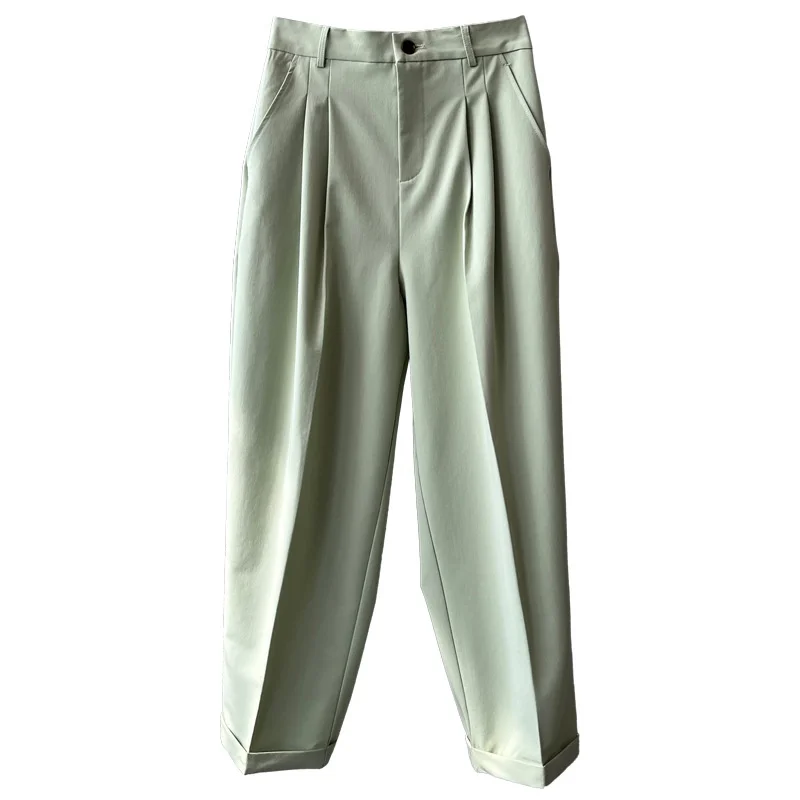 

Весна 2022, женские повседневные Костюмные брюки с высокой талией, свободные прямые брюки с широкими штанинами, женские брюки карамельных цве...