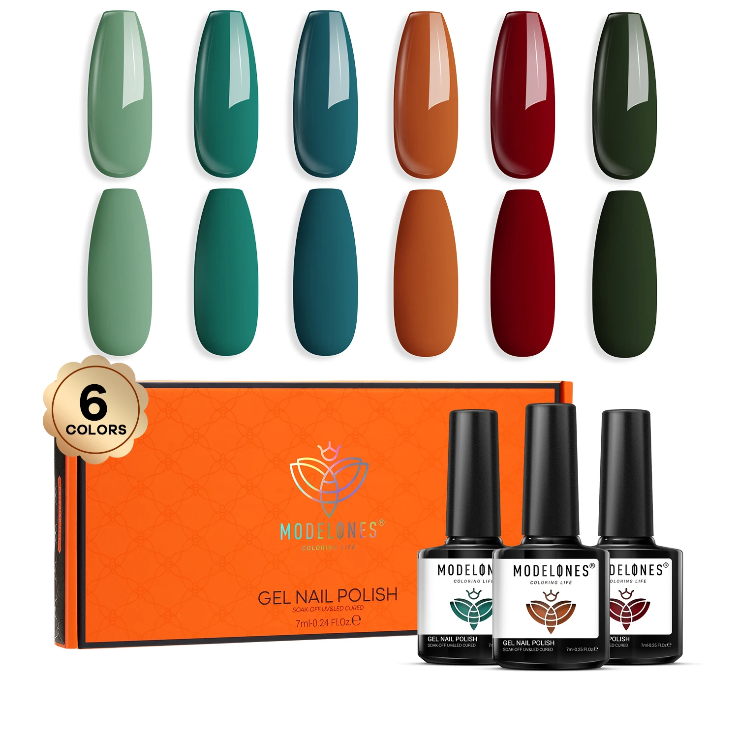 

Modelones Gel Nail Polish Set 6 Pcs Glitter Gel Varnishes Kit Soak Off UV LED Gel Semi Permanent Nail Art Base Gel Top Coat Set