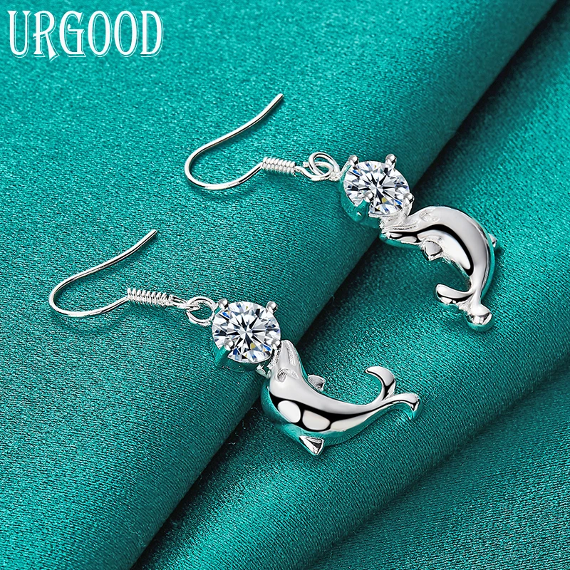 

925 Sterling Silver AAA Zircon Dolphin Drop Earrings For Women Party Engagement Wedding Fashion Jewelry Gift