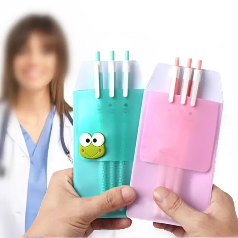 

PVC Clothing Pocket Pencil Bag for Nurses Doctors Portable Pen Case Cartoon Fruits Animals Leak-proof Pencil Pouch
