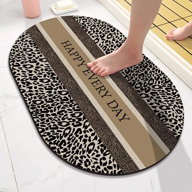 

Leopard Plaid Print Absorbent Bath Mat Quick Drying Non Slip Shower Room Carpet for Bathroom Kitchen Entrance Floor Door Mat