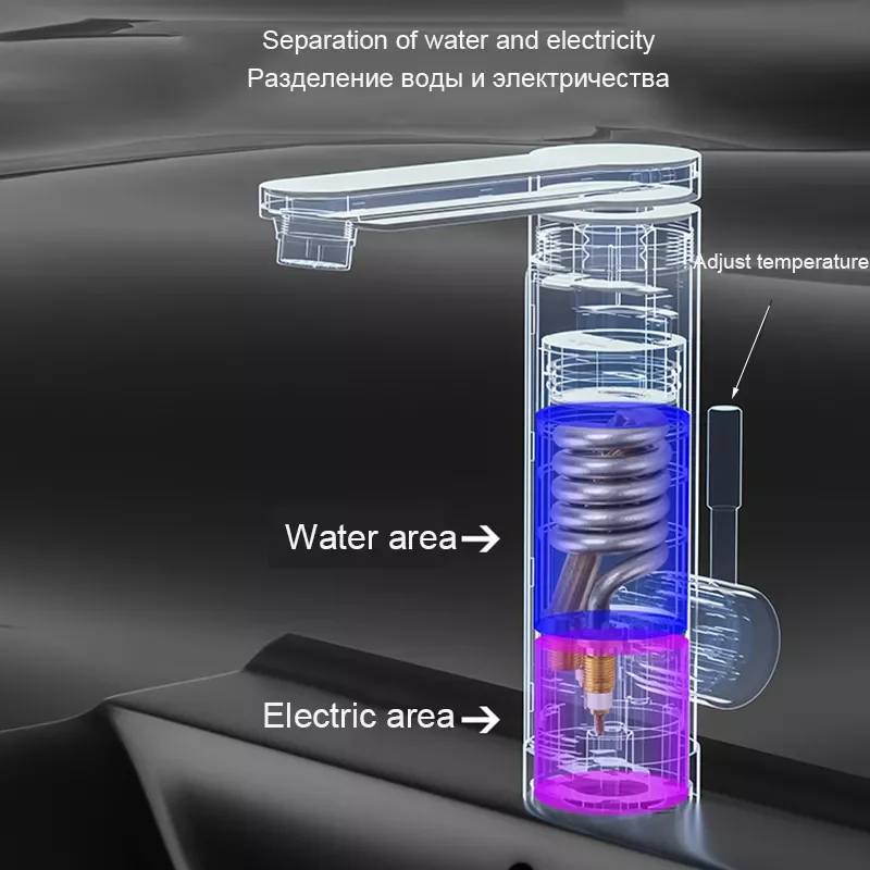 

White Electricity Kitchen Faucet Hot And Cold 360° Rotating LED Heating Display Bathroom Tap With Protector EU Plug 220 V