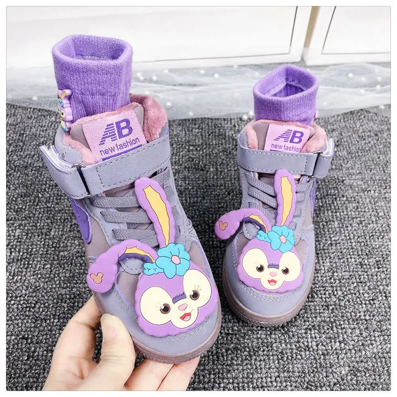 

Disney Star Dew Autumn and Winter Cute Cartoon Plus Velvet High-top Sneakers Sports Non-slip Soft-soled Children's Casual Shoes