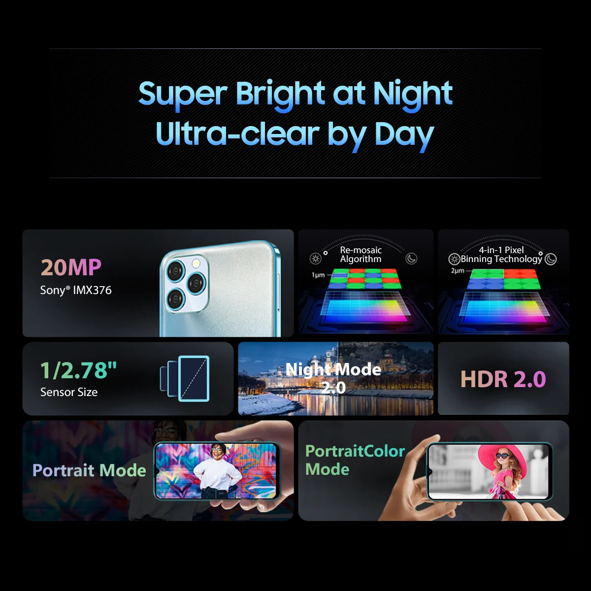 Blackview A95 Smartphone 8GB+128GB Octa Core Android 11 Mobile Phone 6.528 HD+ Display 20MP Camera 4380mAh Helio P70 Cellphone