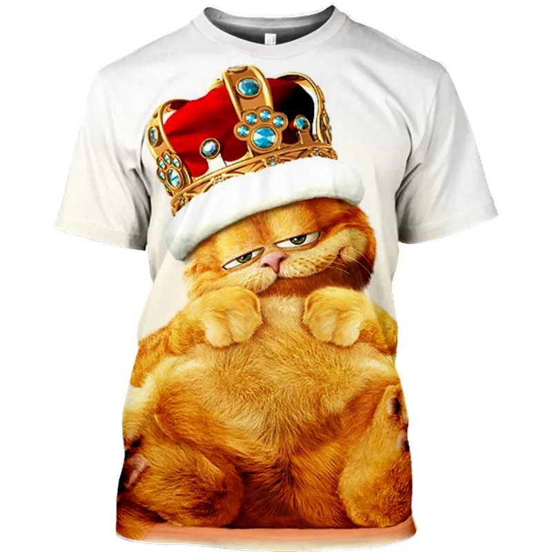 NEW Cartoon Animals Summer 2022 Garfield- cat Prints T-shirts For Boys And Girls Children's Clothing Casual For Summer Kids Cool
