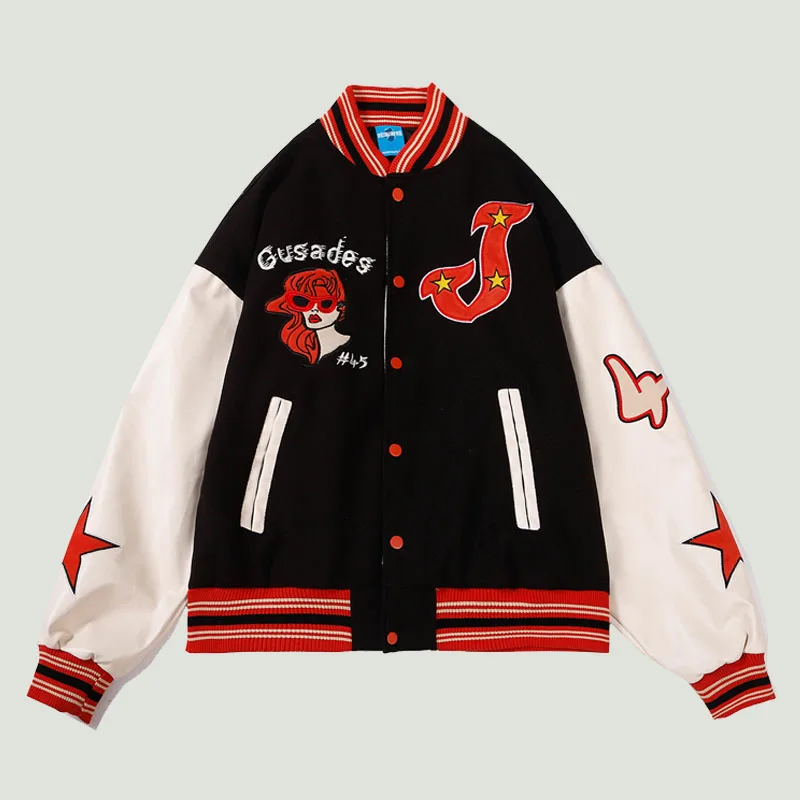 

Куртка мужская бейсбольная в стиле пэчворк, уличная одежда, винтажная куртка-бомбер из искусственной кожи в стиле хип-хоп, с надписью и выши...