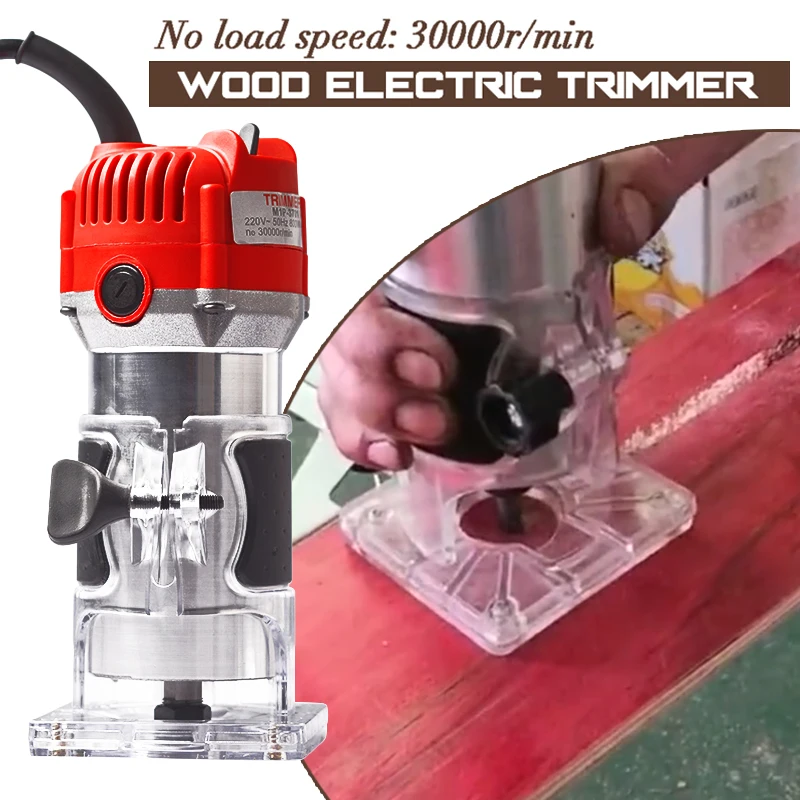 

220V 800W Electric Hand Trimmer Adjustable Balance Trimmer Base Shield Wood Shank Trim Router Edge Molding Woodworking Tool