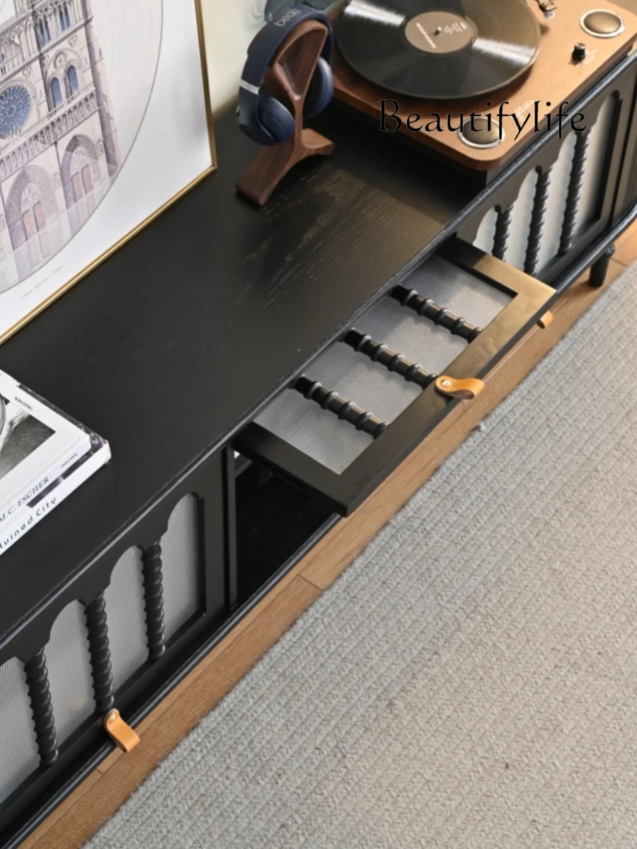 Шкаф для телевизора из массива дерева во французском стиле дымчато-черный шкаф