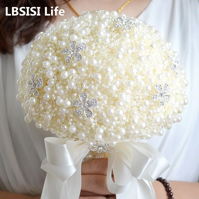

LBSISI Life Bride Holding Bouquet Simulation Flower Wedding Supplies Pearl Handmade Proposal Engagement Valentine's Day Bouquet