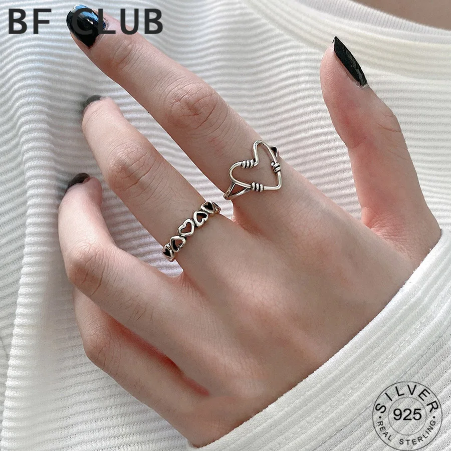 

Real 925 Stamp Silver Finger Rings For Women Heart Shape Irregular Trendy Fine Jewelry Large Adjustable Antique Rings Anillos