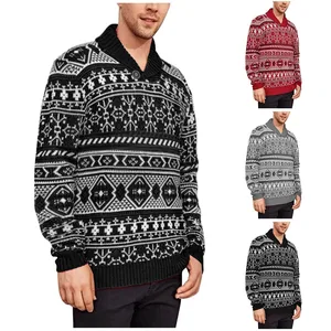Мужской свитер в европейском и американском стиле, зимние рождественские пуговицы, рубашки, пуловер с лацканами