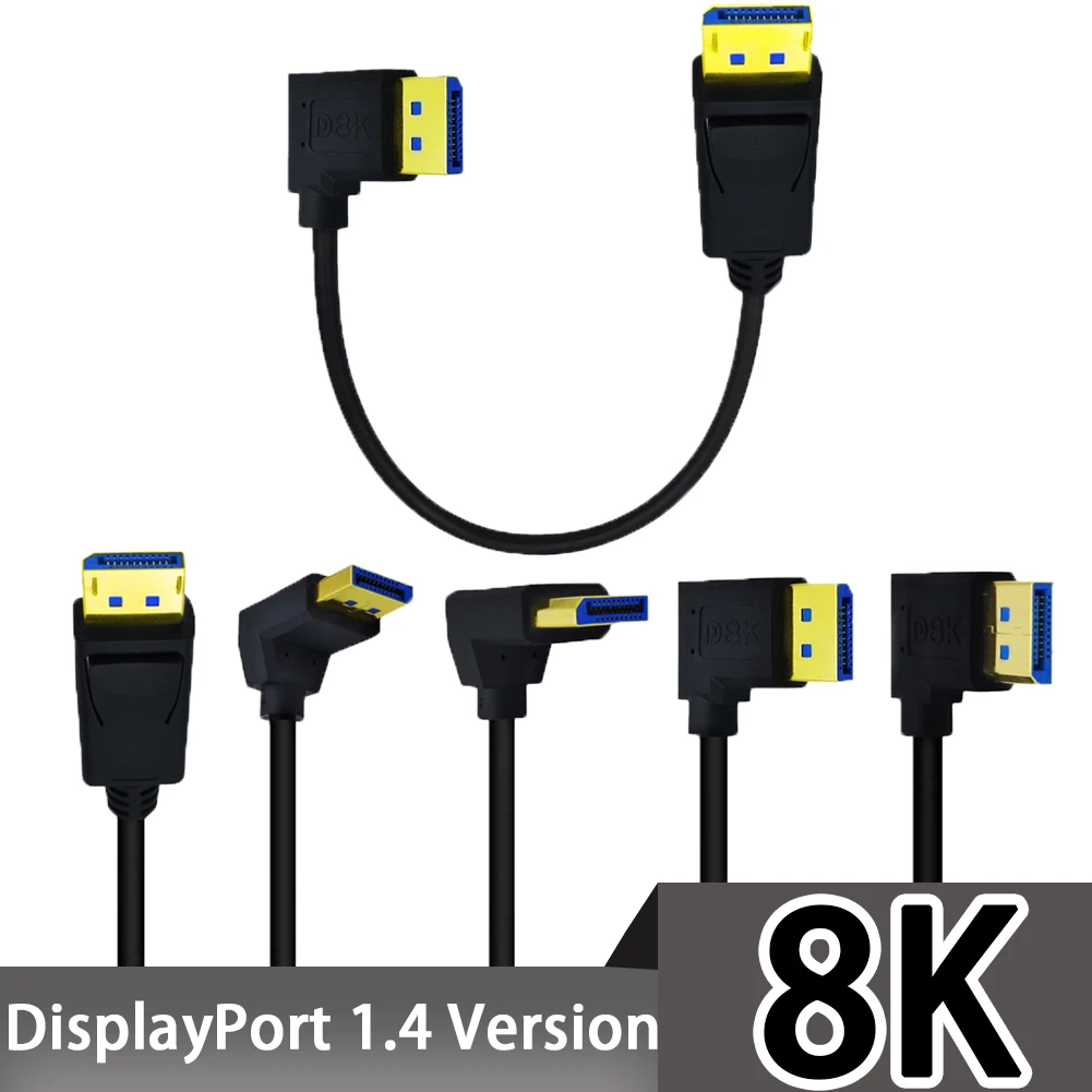 8K DP Angled Up Down Left Right 1.4 DP Line HD DisplayPort Male To Male 90 Degree Computer Game Display Video Extension Cable