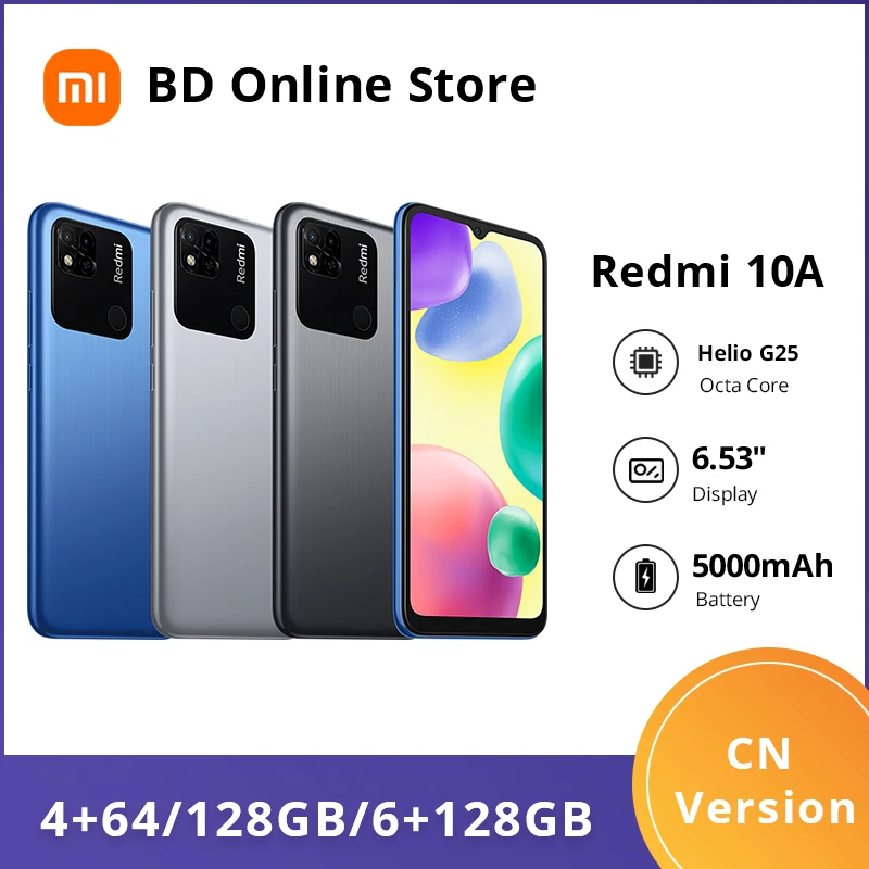 

Global ROM Xiaomi Redmi 10A 64GB / 128GB Smartphone 6.53" Large Display 5000mAh MTK Helio G25 Octa Core 13MP Camera
