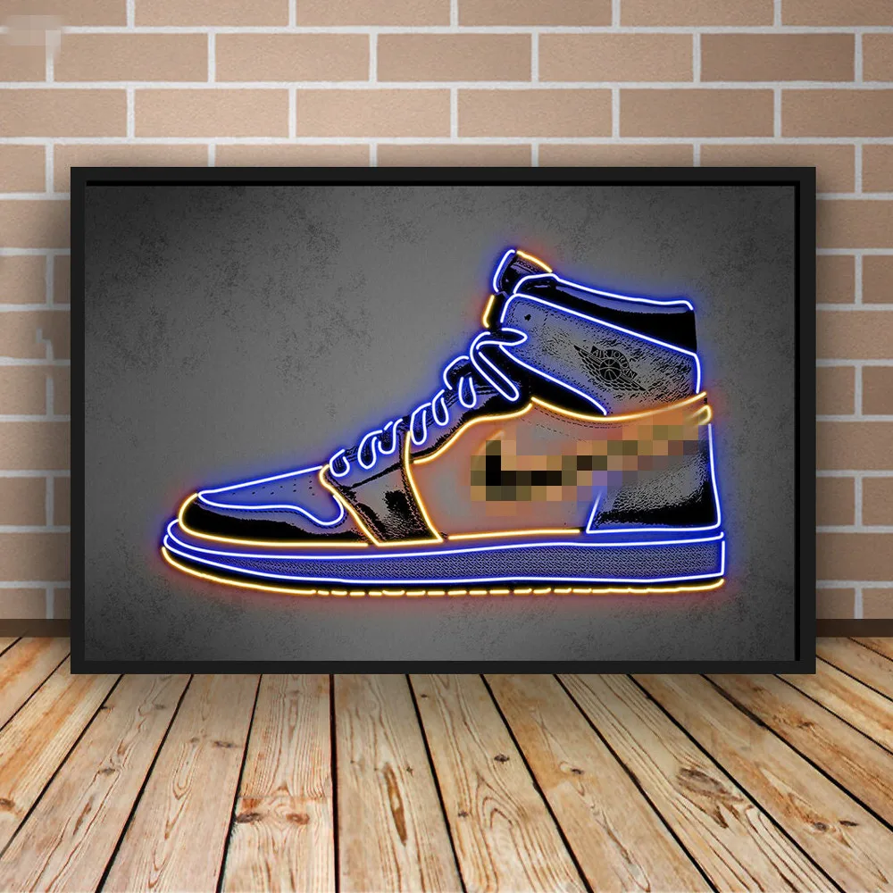 

Sneaker Neon Wall Art Modern Street Graffiti Basketball Shoes Poster Fashion Sport Shoes Canvas Painting Living Room Home Decor