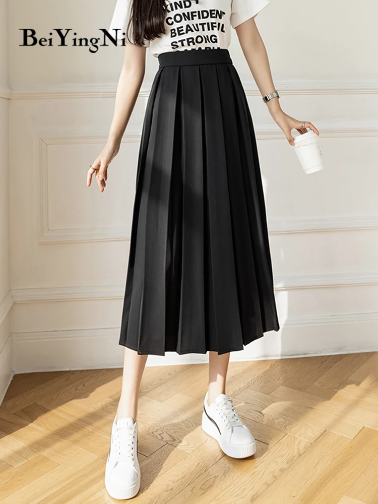 

Длинная Плиссированная Юбка-миди Beiyingni, женская летняя новая модная элегантная юбка в стиле преппи с высокой талией, белые женские юбки