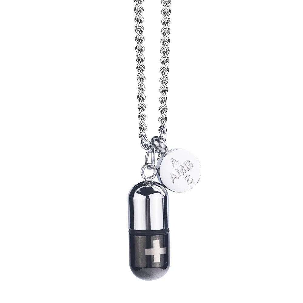 

Pill Necklace for Women Stainless Steel Hollow Cremation Urn Pendant Ashes Vial Keepsake Capsule Pendant Necklace for Men