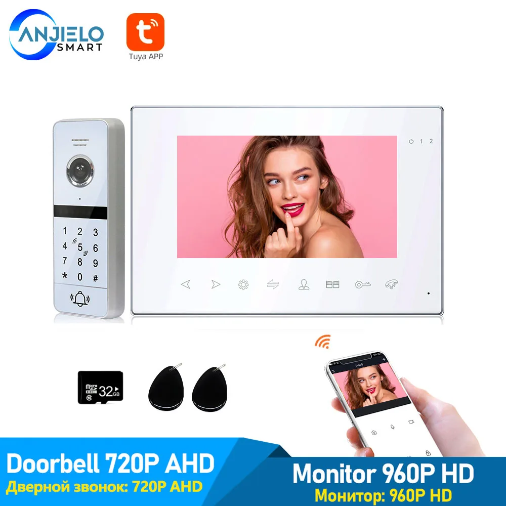 7'' Monitor Color Video Doorbell Tuya Smart Home Video Intercom Wifi IR Night Camera Support Password Unlock for Home Security