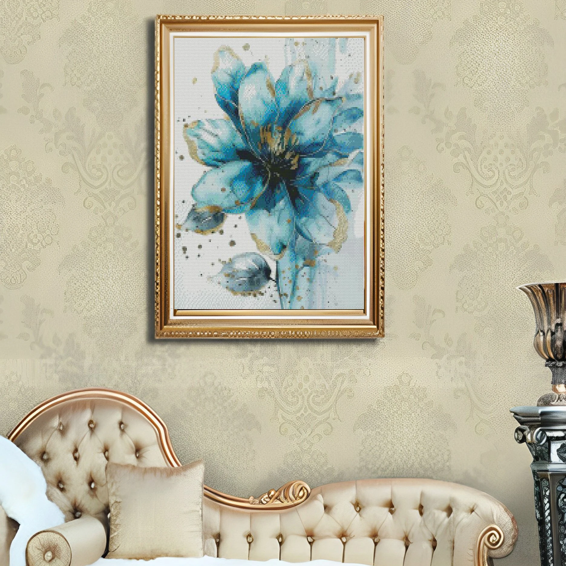 Наборы для вышивки крестиком чернила синие цветы нитки картина сделай сам Набор