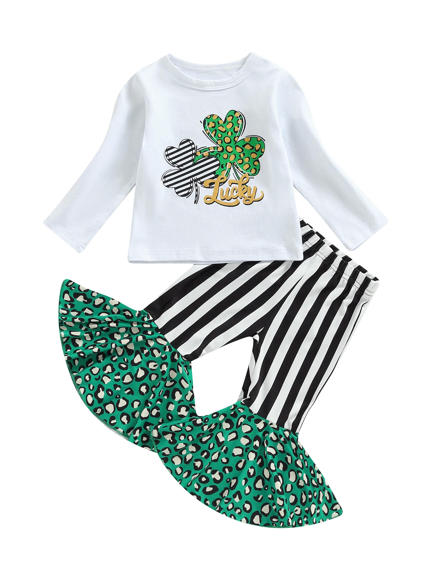 

2 шт./комплект, Топ с длинным рукавом и полосатые расклешенные штаны