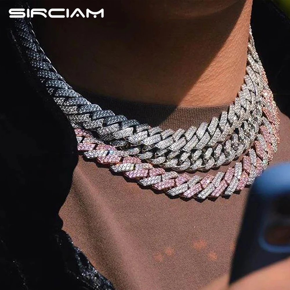 

Iced Out AAA Rhinestone Paved Prong Cuban Link Chain Men's Necklace Hip Hop 13/14MM Clustered Rhombus Cuban Necklaces Jewelry