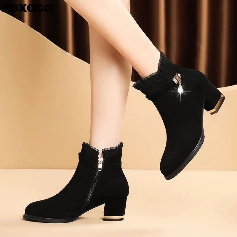 Plus Size 35-43 Winter Casual Women Pumps Warm Ankle Boots Waterproof High Heels Snow 2022 Shoes Botas Patent Botas Muje758
