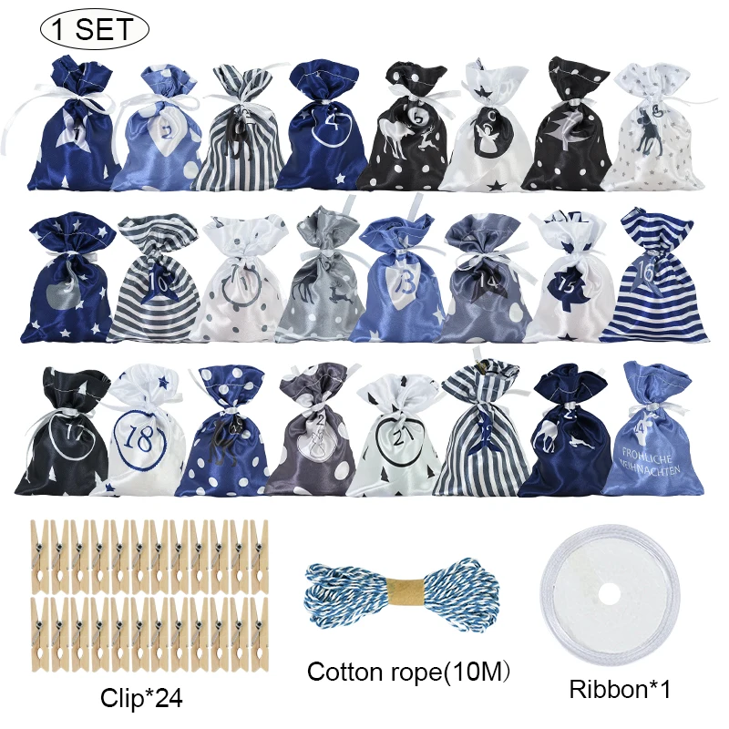 

1set Christmas Advent Calendar Countdown Candy Bags Drawstring Bundle Pocket Xmas Tree Hanging Ornaments New Year Supplies