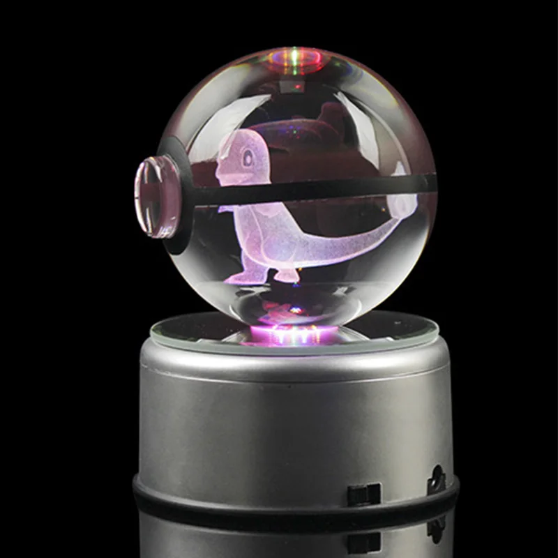 

Игровой мяч Покемон Пикачу, ночсветильник в спальню, хрустальный шар, гравировка, 3D фигурки монстров с вращающейся светодиодной подсветиль...