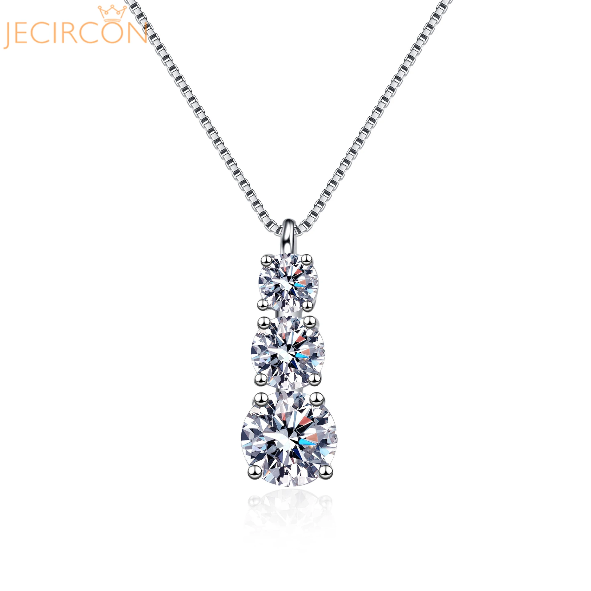 

JECIRCON 1.8 Carat D Color Moissanite Necklace for Women Luxury 3 Shiny Lab Diamond Pendant 925 Sterling Silver Wedding Jewelry