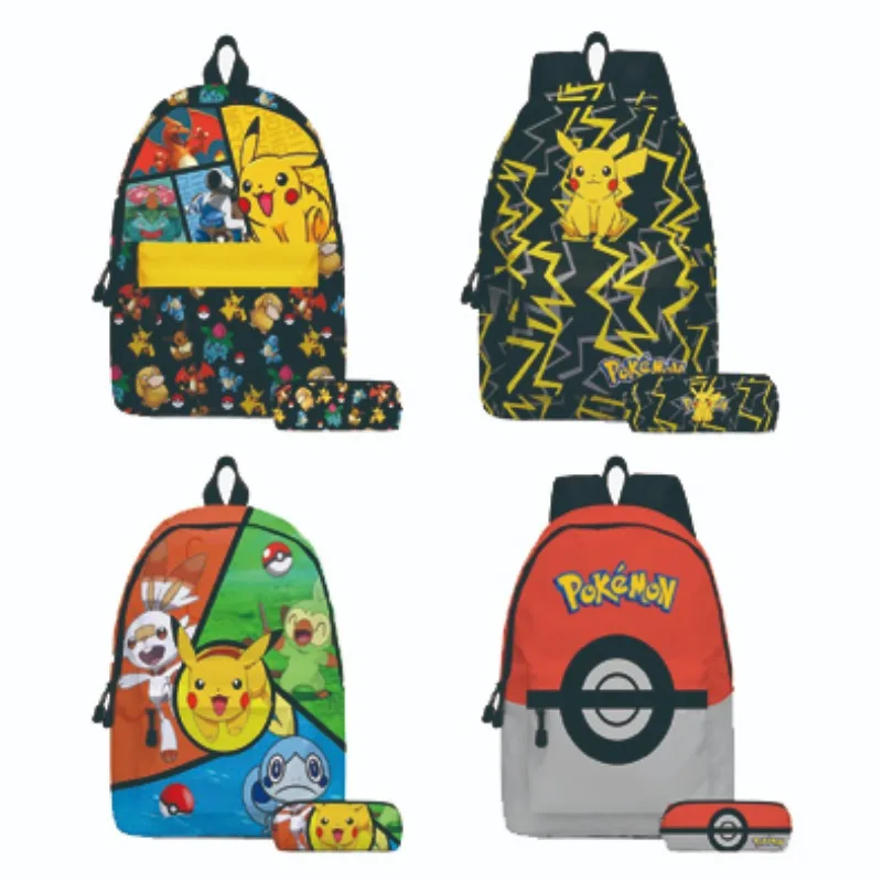 

2PC Pikachu Cartoon Backpack Two-piece Pokemon Student School Bag Pencil Bag Elf Pokemon Lunch Bag Cartoon School Bag Mochila