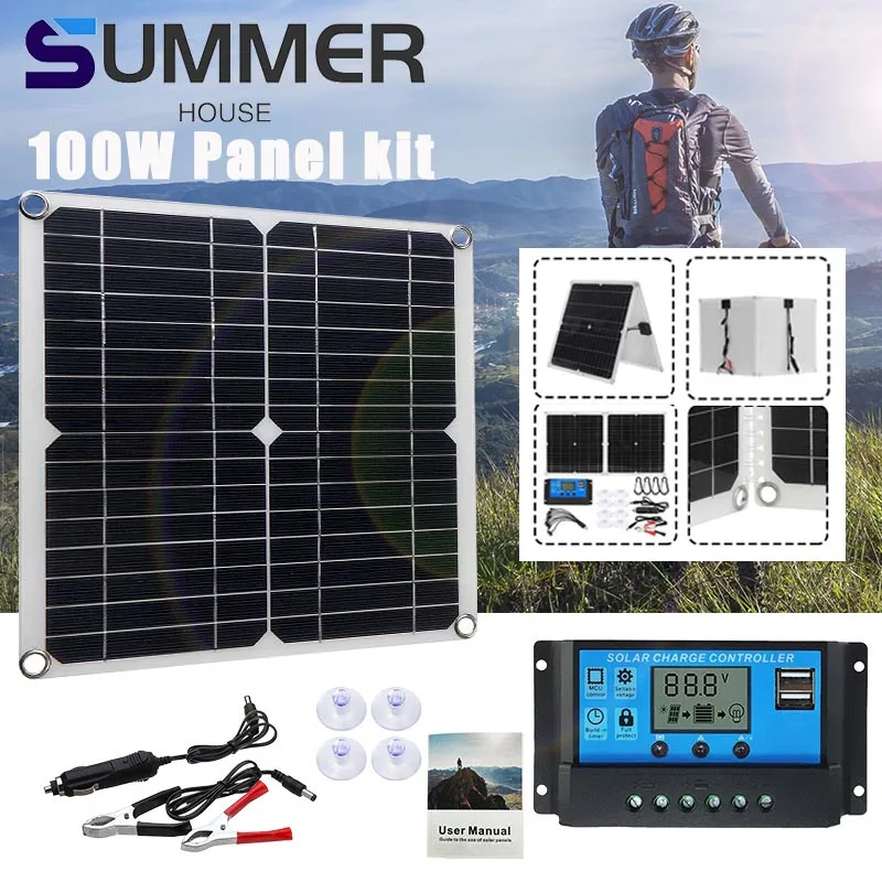 

100W Portable Folding Panel Solar Panel Kit Complete Controller Outdoor Backup Power Phone Home Outdoor Solar Photovoltaic Panel
