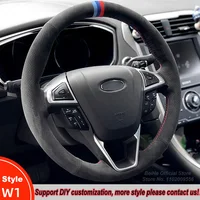 PU Carbon Fiber Black Suede Leather Car Steering Wheel Cover Wrap For For Ford Mondeo 2014-2020 Edge Galaxy S-Max 2015 - 2020