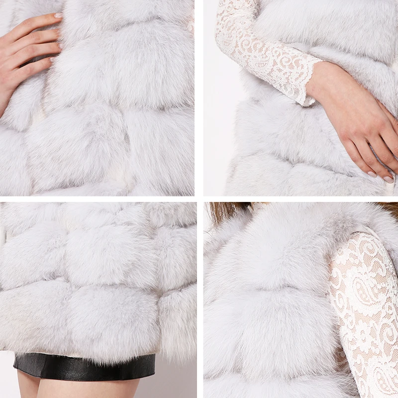 Women Real Fur Sleeveless Vest Winter Natural Fox Fur Vest Ladies O Neck Full Pelt Fur Coat Female Warm Casual Plus Size Outwear