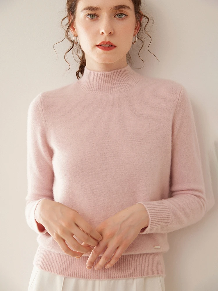 Zhenkang Saini Thickened a-Gauge Baby00% Pure Cashmere Sweater Women Half-high Collar Loose Knitted Bottoming Shirt |