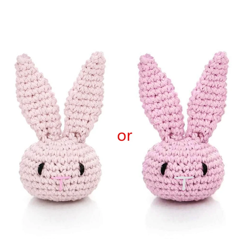 

DIY Mini Knitted Bunny Heads Soft Cotton PVC Free Crochet Beads Baby Pacifier Chain Decorations Newborn Accessories