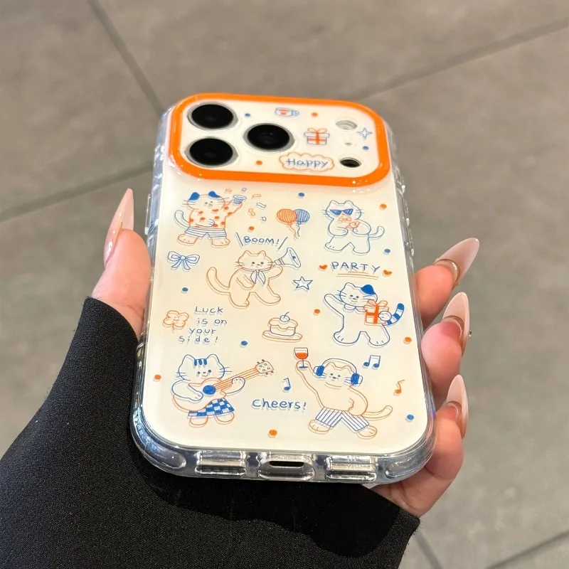 Фото Новый креативный чехол для iPhone 17 16 15 14 13 12 11 Pro Max с милым мультяшным рисунком кошки, минималистичная защитная задняя крышка №3