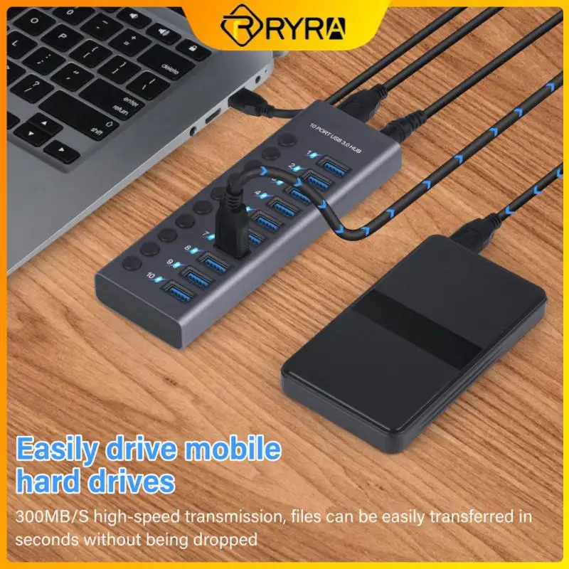 

RYRA Aluminum Alloy Multi-port USB3.0 Hub HUB Docking Station with Independent Switch High Current USB Splitter For pc laptop