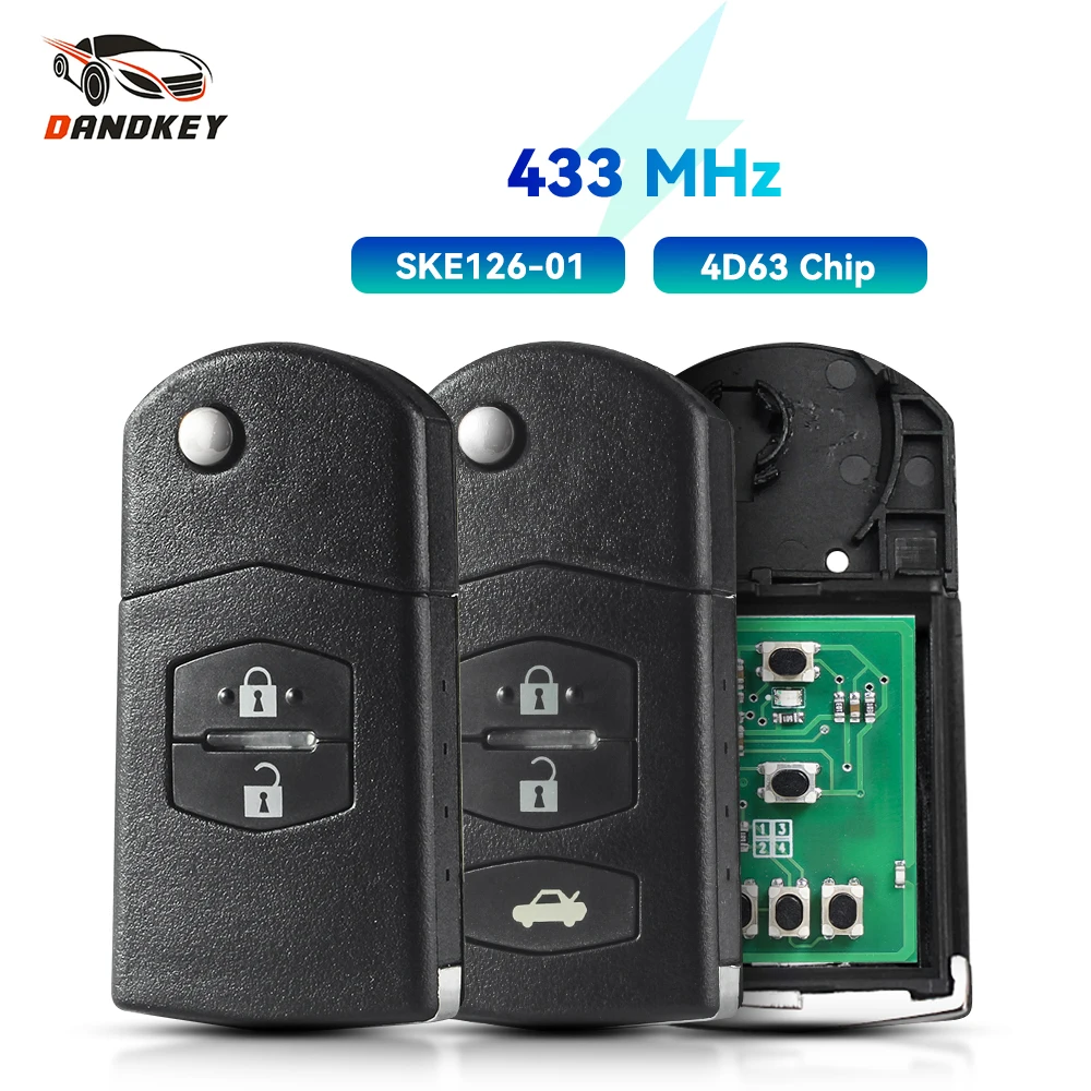 

Автомобильный ключ-раскладушка Dandkey с 2 и 3 кнопками для Mazda 3 BK Series 2006-2009, BT50 2006 Visteon 41781, 433 МГц, 4D63 чип