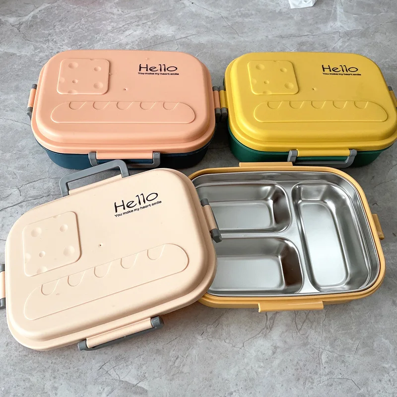 Kawaii Stainless Steel Lunch Box For Kids Portable Mesh Bento Box Candy Color Student School Office Food Storage Container