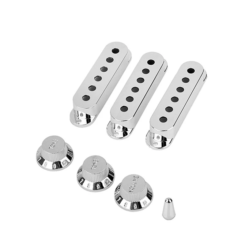 

3Pcs Silver Single Coil Guitar Pickup Covers Case With Tone Volume Knob Control And Switch Tip For ST Electric Guitar