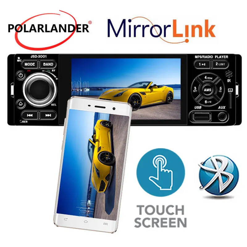 

Automotive Radio 1 Din 4 Inch Mirror Link Bluetooth USB Aux Autoradio Touch Screen Car Audio Rear View Camera Stereo Multimedia