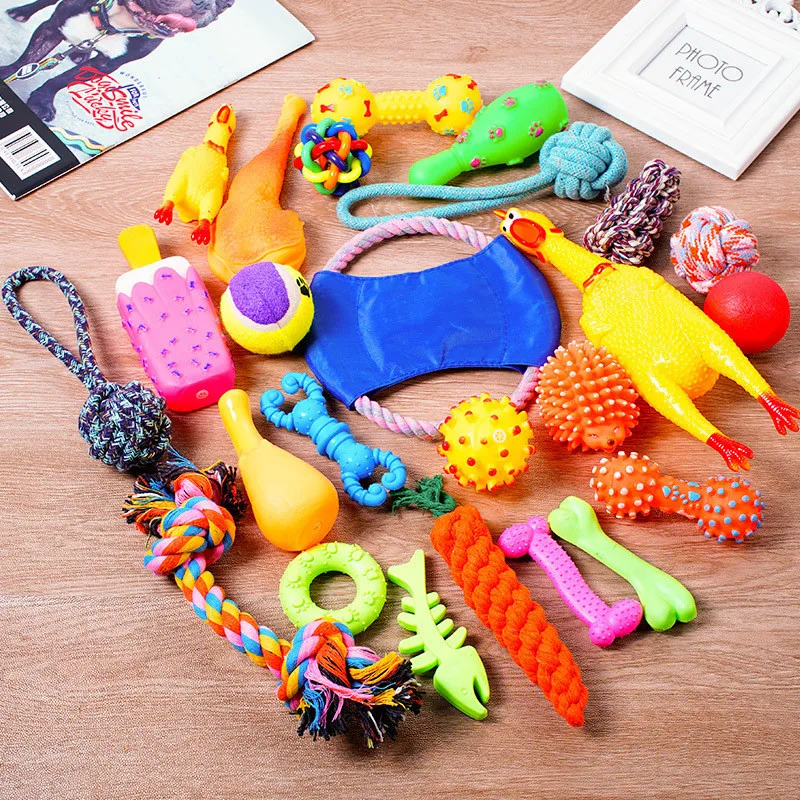 Pet Ball Bone Rope Squeaky Plush Toys Kit Puppy Interactive Molar Chewing Toy For Small Large Dogs Pug Supplies